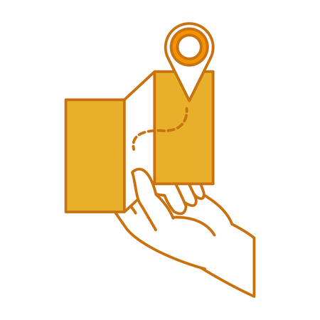 Colored hand with global map and location symbolのイラスト素材