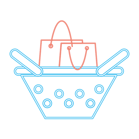 Neon line shopping bag inside a basketのイラスト素材