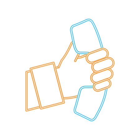 Neon line man hand with telephone communication technologyのイラスト素材