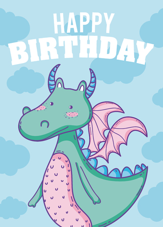 Happy birthday card cute dragon cartoonsのイラスト素材