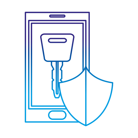 degraded line smartphone with digital key and shield securityのイラスト素材