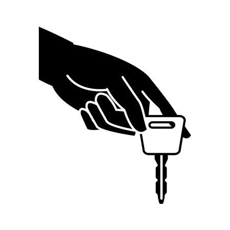 Silhouette hand with car key security object illustration.のイラスト素材