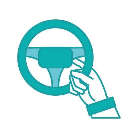 duo color man hand with steering wheel to driveのイラスト素材