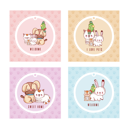 Cute greeting card with pets cartoon vector illustration graphic designのイラスト素材