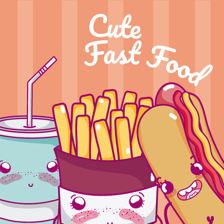 Cute fast food combo cartoon vector illustration graphic designのイラスト素材
