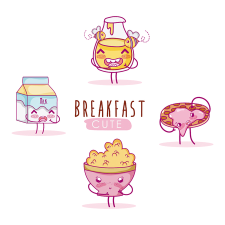 Cute breakfast ingredients cartoon vector illustration graphic design.のイラスト素材