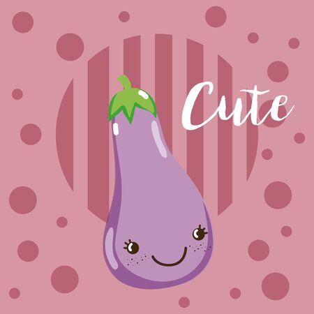 Cute eggplant kawaii cartoon vector illustration graphic designのイラスト素材