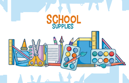 School supplies colorful cartoons vector illustration graphic designのイラスト素材