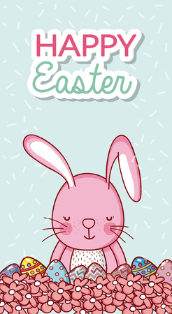 Happy easter card with cute animal cartoon illustration.のイラスト素材
