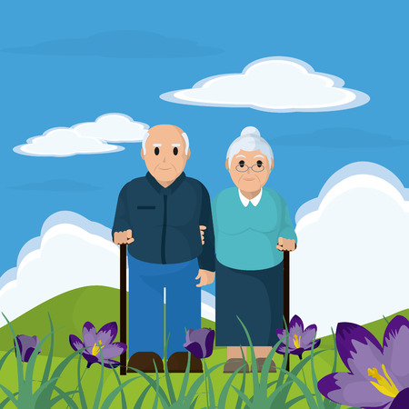 Cute grandparents couple cartoonのイラスト素材