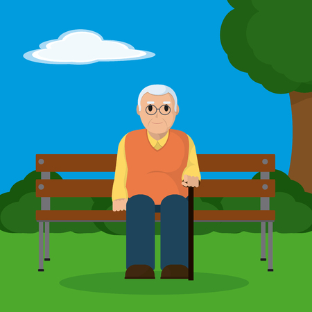 Grandfather seated on wooden chair at park illustration graphic designのイラスト素材