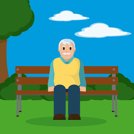 Grandfather seated on wooden chairのイラスト素材