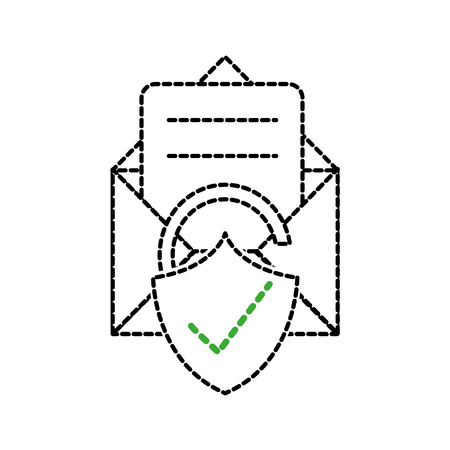 dtted shape e-mail letter message with good padlock protection vector illustrationのイラスト素材