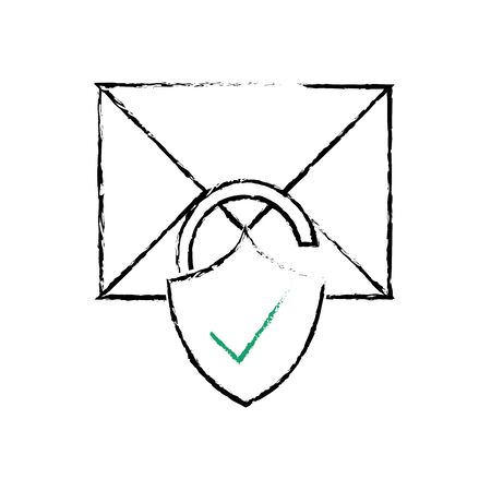 grunge letter message with padlock good security vector illustrtionのイラスト素材
