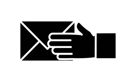 Silhouette man hand with letter text message vector illustration.のイラスト素材