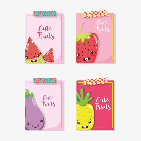 Cue fruits cards cartoonsのイラスト素材