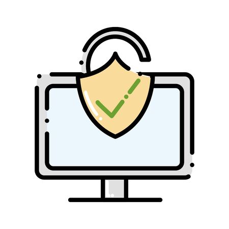 dashed line computer technology with padlock good securityのイラスト素材