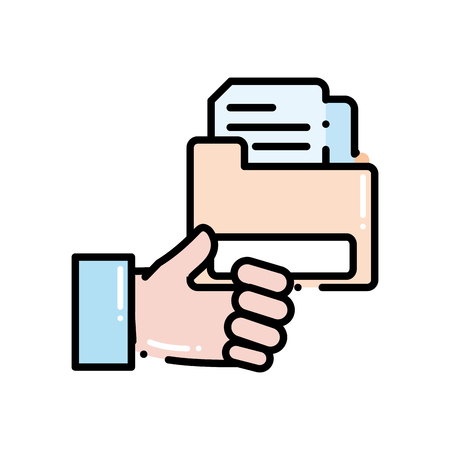 dashed line man hand with documents inside file folderのイラスト素材