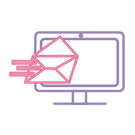 neon line computer technology with e-mail letter message vector illustrationのイラスト素材
