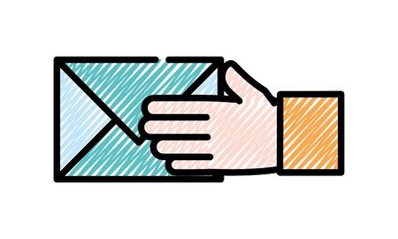 grated man hand with letter text message vector illustrationのイラスト素材