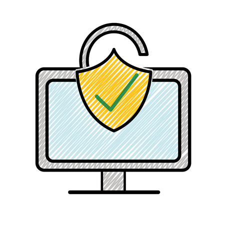 grated computer technology with padlock good security vector illustrationのイラスト素材