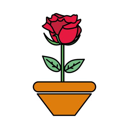 nice rose with petals and leaves inside plantpot vector illustrationのイラスト素材