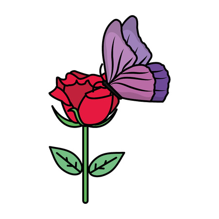 nice rose with petals design and butterfly vector illustrationのイラスト素材