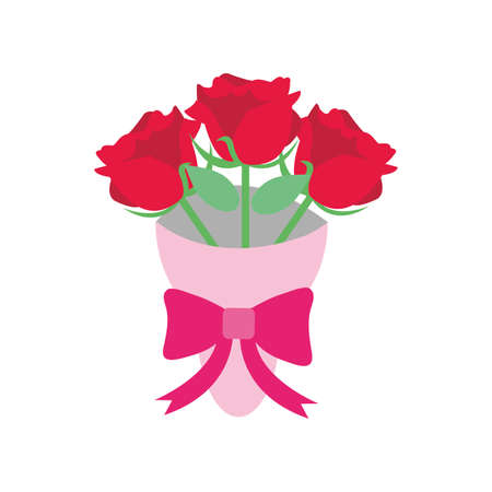 colorful beautiful roses bouquet with ribbon bow vector illustrationのイラスト素材