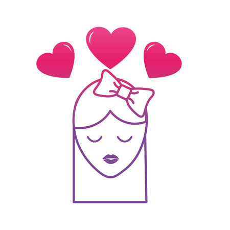 Degraded line girl with ribbon bow hairstyle and heartsのイラスト素材