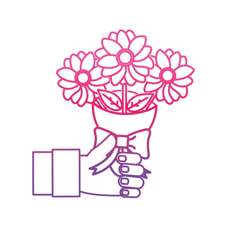 Degraded line woman hand with beautiful flowers bouquetのイラスト素材
