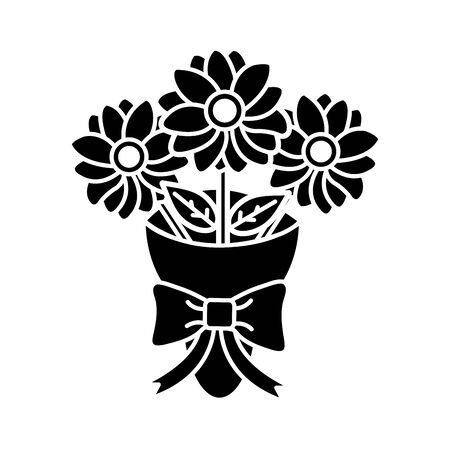 Silhouette beautiful flowers bouquet with ribbon bowのイラスト素材
