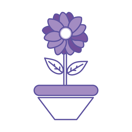 duo color nice flower with petals and leaves inside plantpot vector illustrationのイラスト素材