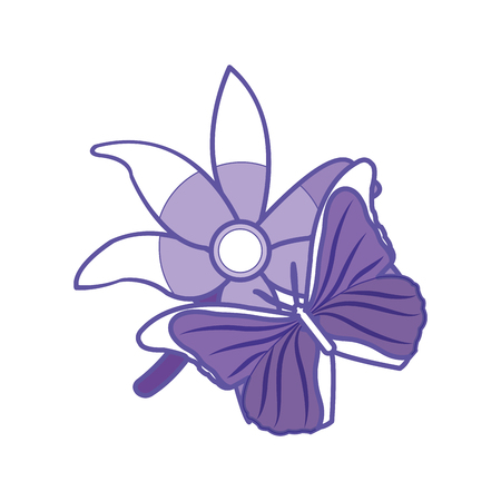 duo color cute flowers design with petals and butterfly vector illustrationのイラスト素材