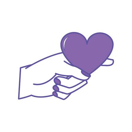 duo color woman hand with heart symbol of passion vector illustrationのイラスト素材