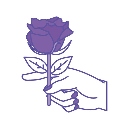 duo color woman hand with nice rose petals and leaves vector illustrationのイラスト素材