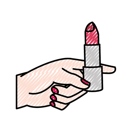 grated woman hand with lipstick makeup product vector illustrationのイラスト素材