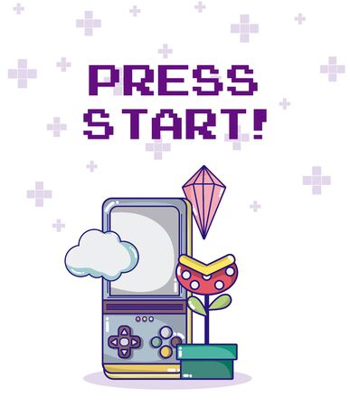 Press start retro videogame and characters vector illustration graphic designのイラスト素材