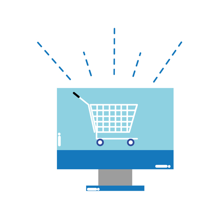 colorful shopping cart inside screen computer technologyのイラスト素材
