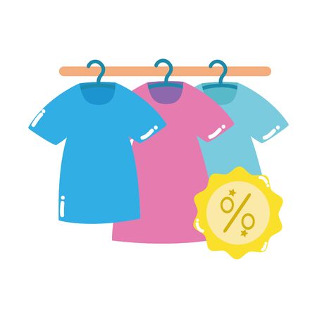 colorful t-shirts clothes shopping with tag perccentのイラスト素材