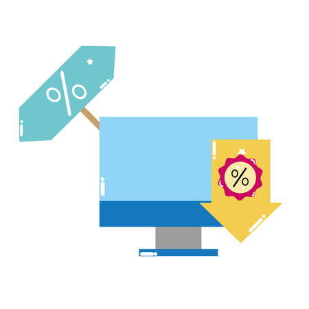 colorful computer screen technology with arrow and tag percentのイラスト素材