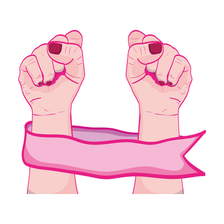 Color illustration of a person's hands up with a ribbonのイラスト素材