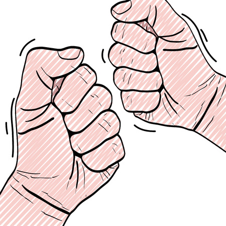 Doodle of a set of hands in fists on a white backgroundのイラスト素材