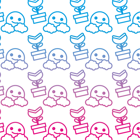 Degraded line videogame plant and sun character backgroundのイラスト素材