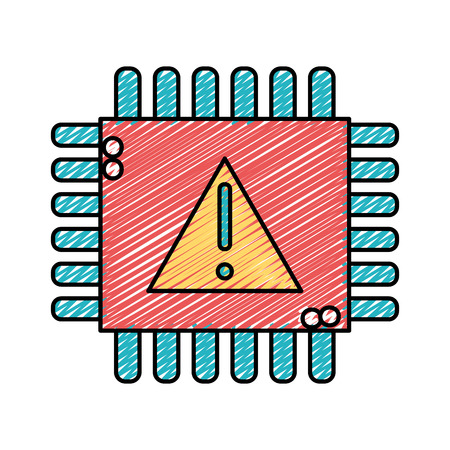 Doodle chip circuit with exclamation and attention sign vector illustrationのイラスト素材