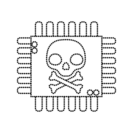 dotted shape darger skull with bones inside chip circuit vector illustrationのイラスト素材