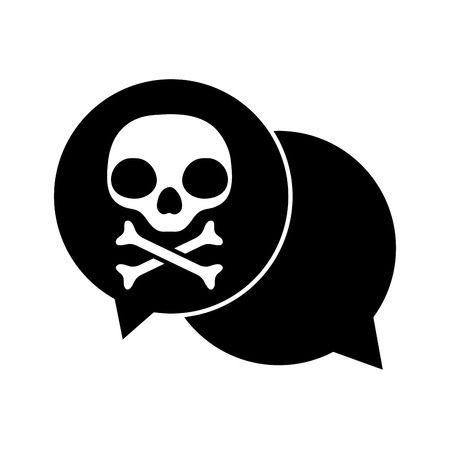 silhouette warning skull wwith bones inside chat bubbleのイラスト素材
