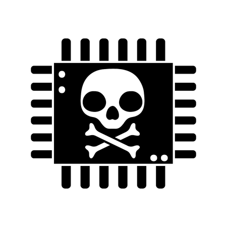 silhouette danger skull with bones inside chip circuit Vector illustration.のイラスト素材