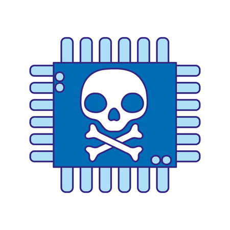 duo color danger skull with bones inside chip circuit Vector illustration.のイラスト素材