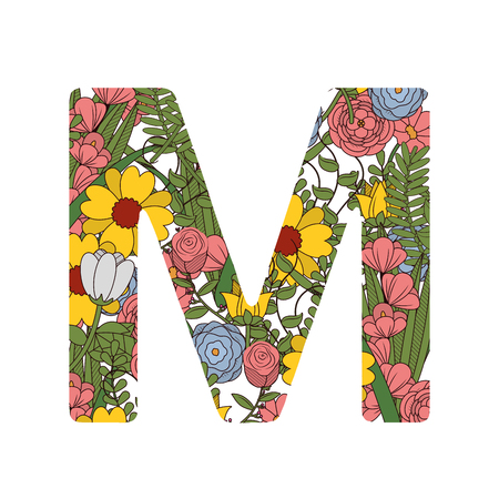 Floral M font letterのイラスト素材