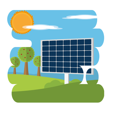 Solar panel on nature vector illustrationのイラスト素材